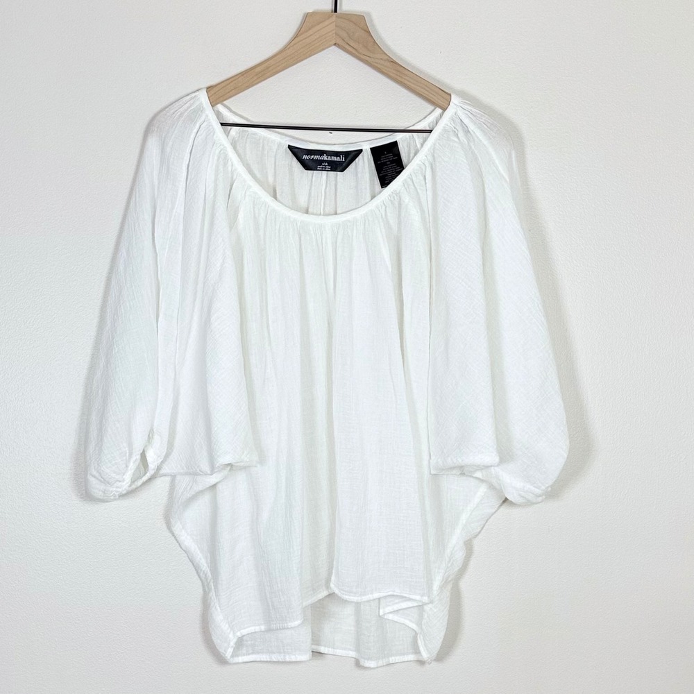 Norma Kamali Womens Top Size S White Cotton Gauze Dolman Sleeve Oversized Pirate